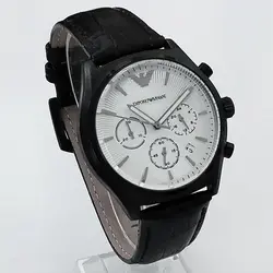 ساعت اسپرت مردانه ساعت بندچرمی مردانه سه موتور کرنوگراف ارسال رایگان ضدآب تاریخ شمار امپریوآرمانی ساعت مشکی