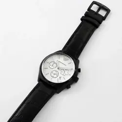 ساعت اسپرت مردانه ساعت بندچرمی مردانه سه موتور کرنوگراف ارسال رایگان ضدآب تاریخ شمار امپریوآرمانی ساعت مشکی