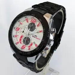 ساعت مچی مردانه کاسیو ادیفیس EDIFICE CASIO بندفلزی سه موتوره فعال کرنوگراف مشکی تاریخ شمار رنگ ثابت.ضد اب