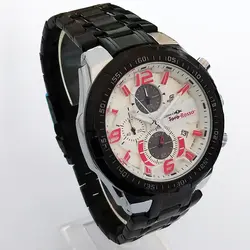 ساعت مچی مردانه کاسیو ادیفیس EDIFICE CASIO بندفلزی سه موتوره فعال کرنوگراف مشکی تاریخ شمار رنگ ثابت.ضد اب