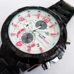 ساعت مچی مردانه کاسیو ادیفیس EDIFICE CASIO بندفلزی سه موتوره فعال کرنوگراف مشکی تاریخ شمار رنگ ثابت.ضد اب