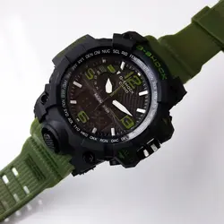 جی شاک G-SHOCKساعت مچی عقربه ای مردانه دو زمانه دیجیتال و آنالوگ ساعت زیتونی اسپرتsport ساعت ضدآب کرنومتر دوموتوره