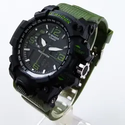 جی شاک G-SHOCKساعت مچی عقربه ای مردانه دو زمانه دیجیتال و آنالوگ ساعت زیتونی اسپرتsport ساعت ضدآب کرنومتر دوموتوره