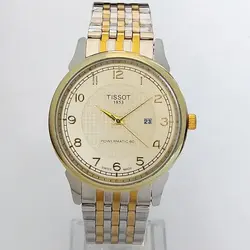 ساعت بند فلزی مردانه تیسوت ساعت شیک و رنگ ثابت TISSOT تاریخ شمار ضدآب کادوی خاص ویژه ساعت طلایی نقره ای