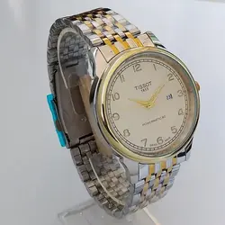 ساعت بند فلزی مردانه تیسوت ساعت شیک و رنگ ثابت TISSOT تاریخ شمار ضدآب کادوی خاص ویژه ساعت طلایی نقره ای