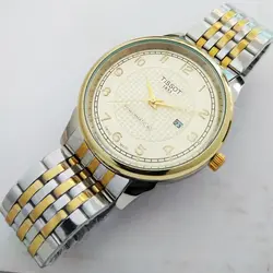 ساعت بند فلزی مردانه تیسوت ساعت شیک و رنگ ثابت TISSOT تاریخ شمار ضدآب کادوی خاص ویژه ساعت طلایی نقره ای