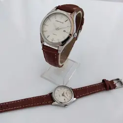 ساعت بند چرمی جفتی ،زنانه و مردانه،ارسال رایگان،ضدآب،قهوه ای،کادو خاص،حراج ساعت،فروش ویژه تاریخ شمار