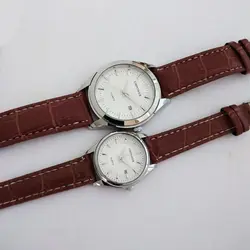 ساعت بند چرمی جفتی ،زنانه و مردانه،ارسال رایگان،ضدآب،قهوه ای،کادو خاص،حراج ساعت،فروش ویژه تاریخ شمار