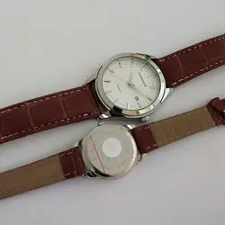ساعت بند چرمی جفتی ،زنانه و مردانه،ارسال رایگان،ضدآب،قهوه ای،کادو خاص،حراج ساعت،فروش ویژه تاریخ شمار