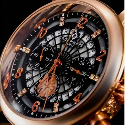ساعت مچی مردانه سه موتور فعال کرنوگراف تقویم نمایان قاب حکاکی پتک فیلیپ Patek Philippe