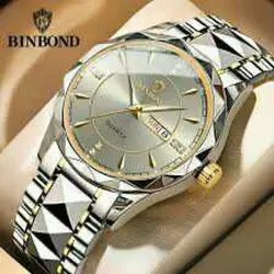 ساعت مچی مردانه اورجینال دو تقویم بند استیل رنگ ثابت و ضداب بینبند BINBOND