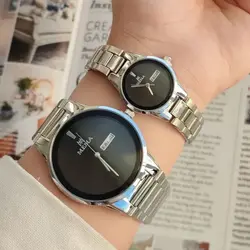 ست زنانه مردانه ساعت مچی دو تقویم بند استیل مما دارای رنگبندی Mema