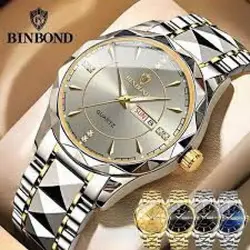 ساعت مچی مردانه اورجینال دو تقویم ضداب رنگ ثابت الماسی بینبند BINBOND