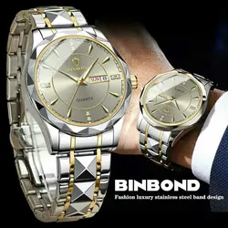 ساعت مچی مردانه اورجینال دو تقویم ضداب رنگ ثابت الماسی بینبند BINBOND