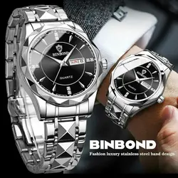 ساعت مچی مردانه اورجینال دو تقویم ضداب رنگ ثابت الماسی بینبند BINBOND