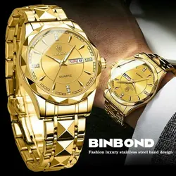 ساعت مچی مردانه اورجینال دو تقویم ضداب رنگ ثابت الماسی بینبند BINBOND