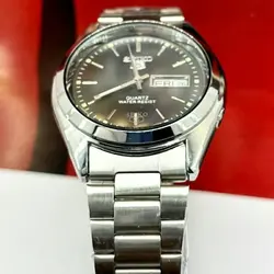 ساعت مردانه دو تقویم شیشه حک دار سیکو5 موتور ژاپن SEIKO 5
