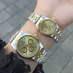 ساعت مچی رولکس زنانه و مردانه طرح سه موتور تقویم روز شمار با ارسال رایگان