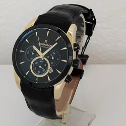 ساعت مچی عقربه‌ای مردانه رومانسون مدل کرنوگراف سه موتورفعال بندچرمی تاریخ شمار کد 37