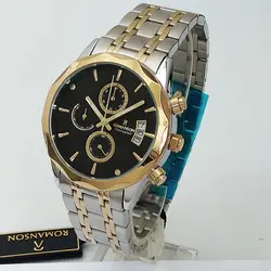 ساعت مچی عقربه‌ای مردانه رومانسون مدل تاریخ شمار کرنوگراف بندفلزی سه موتور فعال رنگ ثابت ضدآب کد ROMANC 90