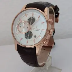 ساعت مچی عقربه‌ای مردانه رومانسون مدل بندچرمی سه موتورفعال کرنوگراف تاریخ شمار کد 57