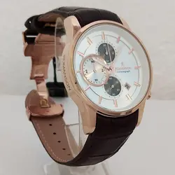 ساعت مچی عقربه‌ای مردانه رومانسون مدل بندچرمی سه موتورفعال کرنوگراف تاریخ شمار کد 57