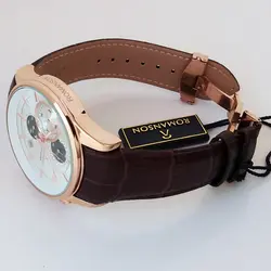 ساعت مچی عقربه‌ای مردانه رومانسون مدل بندچرمی سه موتورفعال کرنوگراف تاریخ شمار کد 57