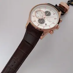 ساعت مچی عقربه‌ای مردانه رومانسون مدل بندچرمی سه موتورفعال کرنوگراف تاریخ شمار کد 57