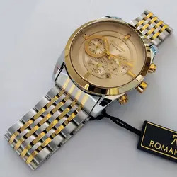 ساعت مچی عقربه‌ای مردانه رومانسون مدل بندفلزی ضدآب کرنوگراف سه موتور تاریخ شمار کد GL