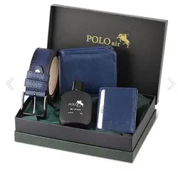 ست کامل کیف پول کلاسیک با جعبه، عطر جای کارتی مردانه مدل: Polo Air -PM-12