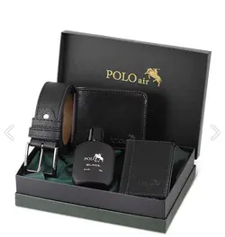 ست کامل کیف پول کلاسیک با جعبه، عطر جای کارتی مردانه مدل: Polo Air -PM-12