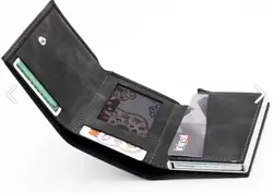کیف پول و جا کارتی مکانیزم چرم اصل خاکستری مردانه مدل: Westpolo-TRY5550C