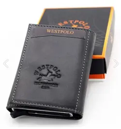 کیف پول و جا کارتی مکانیزم چرم اصل خاکستری مردانه مدل: Westpolo-TRY5550C