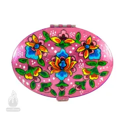 آینه قفل دار بیضی دو طرفه میناکاری کاظمی صورتی 2