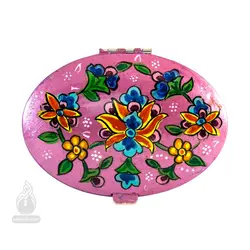 آینه قفل دار بیضی دو طرفه میناکاری کاظمی صورتی 1