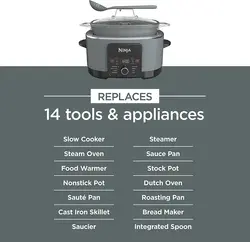 مولتی کوکر برند نینجا Ninjaمدل MC1001|سرخ کن بدون روغن ،اجاق گاز با درب شیشه ای همراه با قاشق، نچسب، قابلمه ایمن فر تا دمای 500 درجه فارنهایت ،خاکستری ، 8 در 1| 8.5 Quart| ارسال 15 الی 20 روزکاری | ایپسند| خرید از آمازون | خرید آسان از امارات و امریکا