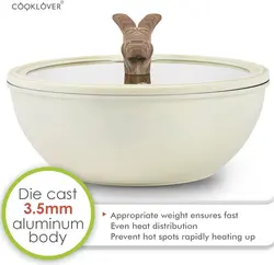 قابلمه برند COOKLOVER|مدل Nonstick Die cast |با درب شیشه ای | نچسب|ضد خش |آلومینیومی | ماهیتابه های سرخ کردنی|11 اینچی | کرم سفید|ارسال 15 الی 20 روزکاری | ایپسند| خرید از آمازون | خرید آسان از امارات و امریکا