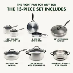 سرویس قابلمه 13 پارچه برند GreenPan|مدل ‎CC002403-001|نقره ای|Venice Pro|ست قابلمه و ماهیتابه|سرامیکی| استیل سه لایه|دسته مشکی مات| بدون PFAS| چند روکش| القایی| قابل شستشو در ماشین ظرفشویی|ارسال 10 الی 20 روز کاری | ایپسند| خرید از آمازون | خرید آسان از امارات و امریکا