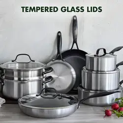 سرویس قابلمه 13 پارچه برند GreenPan|مدل ‎CC002403-001|نقره ای|Venice Pro|ست قابلمه و ماهیتابه|سرامیکی| استیل سه لایه|دسته مشکی مات| بدون PFAS| چند روکش| القایی| قابل شستشو در ماشین ظرفشویی|ارسال 10 الی 20 روز کاری | ایپسند| خرید از آمازون | خرید آسان از امارات و امریکا