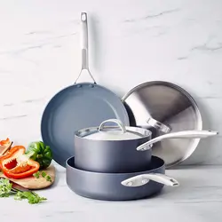 سرویس قابلمه 5 پارچه برند GreenPan|مدل ‎‎CC003867-001|خاکستری | Paris Pro| قابلمه | ماهیتابه |نچسب سرامیکی| آنودایز شده|با درب استیل|ضد زنگ|قابل شستشو در ماشین ظرفشویی|بدون PFAS|ارسال 10 الی 20 روز کاری | ایپسند| خرید از آمازون | خرید آسان از امارات و امریکا