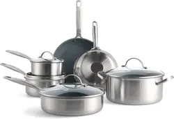 سرویس قابلمه 10 پارچه برند GreenPan|مدل ‎CC004861-001 |نچسب سرامیکی | Treviso| قابلمه | ماهیتابه | بدون PFAS| روکش| القایی| قابل شستشو در ماشین ظرفشویی| نقره ای|ارسال 10 الی 20 روز کاری | ایپسند| خرید از آمازون | خرید آسان از امارات و امریکا