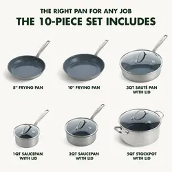 سرویس قابلمه 10 پارچه برند GreenPan|مدل ‎CC004861-001 |نچسب سرامیکی | Treviso| قابلمه | ماهیتابه | بدون PFAS| روکش| القایی| قابل شستشو در ماشین ظرفشویی| نقره ای|ارسال 10 الی 20 روز کاری | ایپسند| خرید از آمازون | خرید آسان از امارات و امریکا