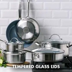 سرویس قابلمه 10 پارچه برند GreenPan|مدل ‎CC004861-001 |نچسب سرامیکی | Treviso| قابلمه | ماهیتابه | بدون PFAS| روکش| القایی| قابل شستشو در ماشین ظرفشویی| نقره ای|ارسال 10 الی 20 روز کاری | ایپسند| خرید از آمازون | خرید آسان از امارات و امریکا