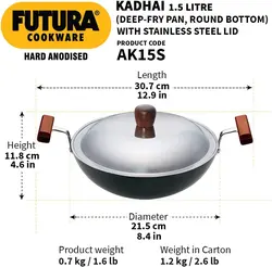 ماهیتابه برند Hawkins |مدل ‎‎L19|ماهیتابه سرخ کردنی با آنادایز سخت |ته گرد با درب فولادی|1.5 لیتری| مشکی|Kadhai|Futura|ارسال 15 الی 20 روزکاری | ایپسند| خرید از آمازون | خرید آسان از امارات و امریکا