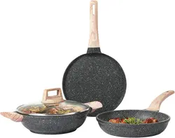 سرویس قابلمه 3 پارچه برند Carote|ست ظروف نچسب|تابه القایی و گازی|ماهیتابه گرانیتی 24 سانتی متری + دوسا تاوا(Dosa Tawa) 28 سانتی متری + 28 سانتی متری کادایی(Kadai)|ارسال 15 الی 20 روزکاری | ایپسند| خرید از آمازون | خرید آسان از امارات و امریکا