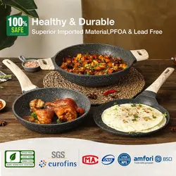 سرویس قابلمه 3 پارچه برند Carote|ست ظروف نچسب|تابه القایی و گازی|ماهیتابه گرانیتی 24 سانتی متری + دوسا تاوا(Dosa Tawa) 28 سانتی متری + 28 سانتی متری کادایی(Kadai)|ارسال 15 الی 20 روزکاری | ایپسند| خرید از آمازون | خرید آسان از امارات و امریکا