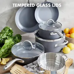 سرویس قابلمه 12 پارچه برند GreenPan مدل MS65Y0R| قابلمه| ماهیتابه|ظروف نچسب سرامیکی|خاکستری-ارسال 15 الی 20 روز کاری | ایپسند| خرید از آمازون | خرید آسان از امارات و امریکا