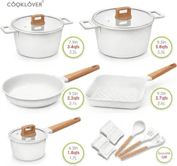 سرویس قابلمه 15 پارچه برند COOKLOVER| قابلمه|ماهیتابه|ضد خش|سفید|نچسب| بدون PFOA|ارسال 10 الی 20 روز کاری | ایپسند| خرید از آمازون | خرید آسان از امارات و امریکا