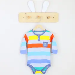 بادی آستین بلند طرح راه راه برگ سبز