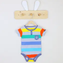 بادی آستین کوتاه طرح راه راه برگ سبز